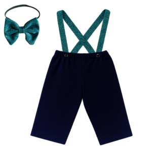 Baby | Toddler | Kids | Black Pants & Glitter Suspender & Bow Tie Set | Navy & Teal