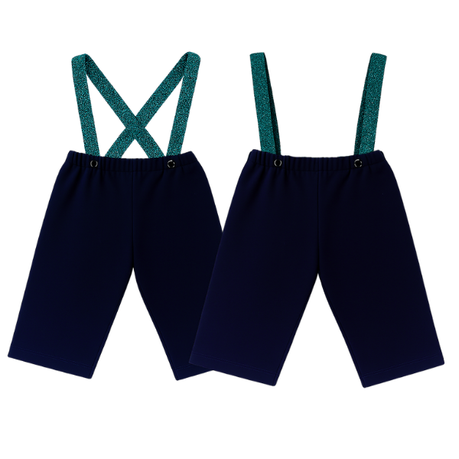 Baby | Toddler | Kids | Black Pants & Glitter Suspender & Bow Tie Set | Navy & Teal - Image 2