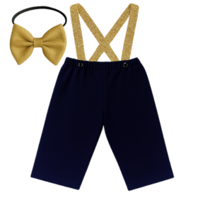 Baby | Toddler | Kids | Black Pants & Glitter Suspender & Bow Tie Set | Navy & Gold
