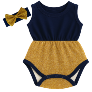 Baby | Glitter Romper One-Piece & Matching Headband | Navy & Gold
