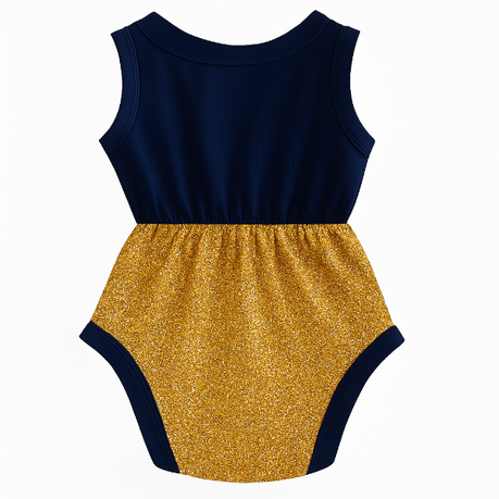 Baby | Glitter Romper One-Piece & Matching Headband | Navy & Gold - Image 2
