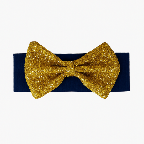 Baby | Glitter Romper One-Piece & Matching Headband | Navy & Gold - Image 3