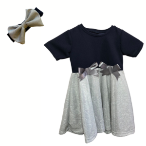 Baby | Toddler | Kids | Princess Short Sleeve Glitter Dress | Navy & Silver