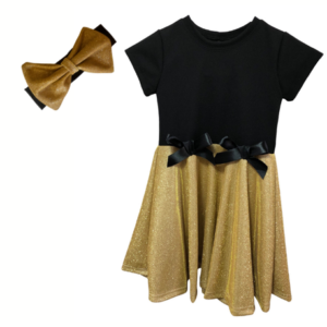 Baby | Toddler | Kids | Princess Short Sleeve Glitter Dress | Black & Gold