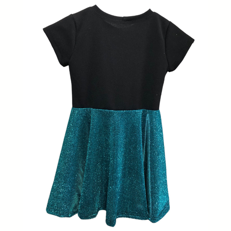 Baby | Toddler | Kids | Princess Short Sleeve Glitter Dress | Black & Teal - Image 2