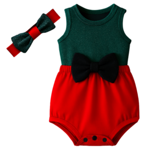 Baby | Glitter Romper One-Piece & Matching Headband | Red & Green