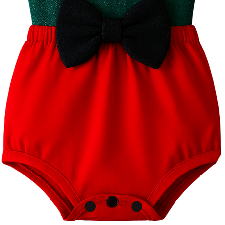 Baby | Glitter Romper One-Piece & Matching Headband | Red & Green - Image 3