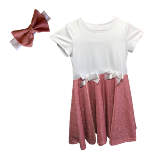 Baby | Toddler | Kids | Princess Short Sleeve Glitter Dress | White & Rose Pink