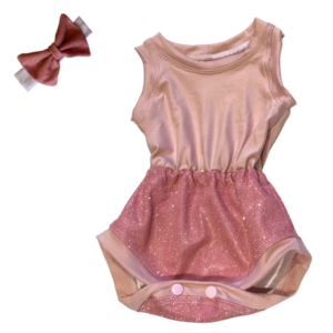 Baby | Glitter Romper One-Piece & Matching Headband | Rose Pink