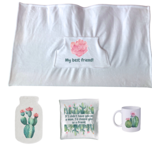 Mom Appreciation Gift Set| Blanket,Pillow, Hotwater Cover, Mug| Cactus