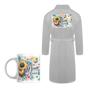 Mom Printed Fleece Gown & Mug Gift Set | Blue Best Mom Ever
