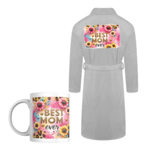 Mom Printed Fleece Gown & Mug Gift Set |Pink Best Mom Ever