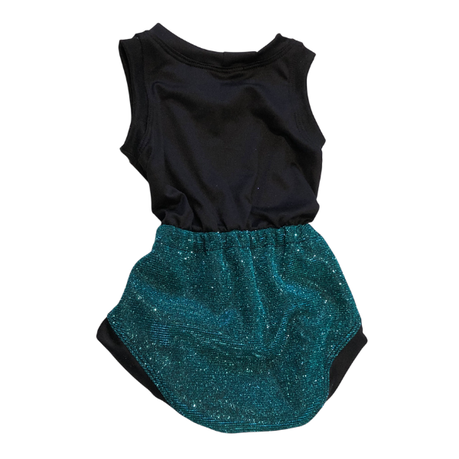 Baby | Glitter Romper One-Piece & Matching Headband | Teal - Image 4