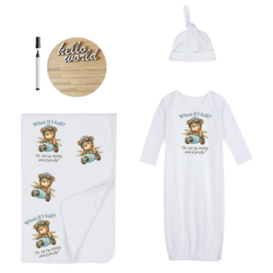 New Born | Sleeping Bag, Swaddle, Hat&Birth Annou | Hello World | What if I fail?