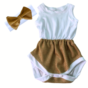 Baby | Glitter Romper One-Piece & Matching Headband | White and Gold