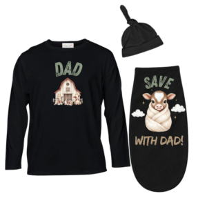 Baby & Dad -Long Sleeve Tshirt & Baby Swaddle Cocoon-Eng-Farmer Green