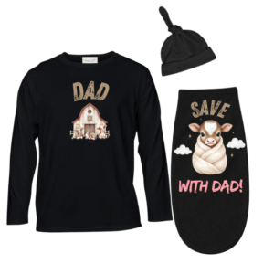 Baby & Dad -Long Sleeve Tshirt & Baby Swaddle Cocoon-Eng-Farmer Pink