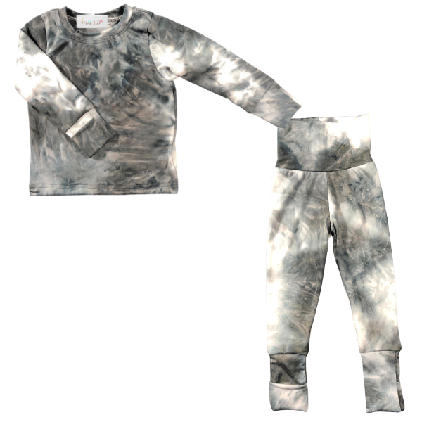 Baby|Toddler| Pajamas|Foldover Set| Black Tie Dye