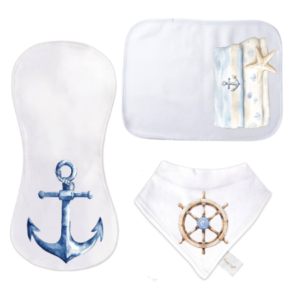 Baby-3 Piece Burp Cloth and Bandana Bib Gift Set | Sailor Ocean