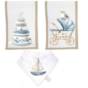 Baby | 3 Piece Burp Cloth and Bandana Bib Gift Set |Sailor Ocean