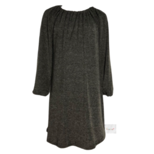 Baby | Toddler | Kids| Gathered Peasant Neckline Dress-Knee Lenght | Long Sleeve|Grey