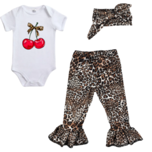 Baby Ruffle Flare Pants| Printed Vest & Headband | Cherry Leopard
