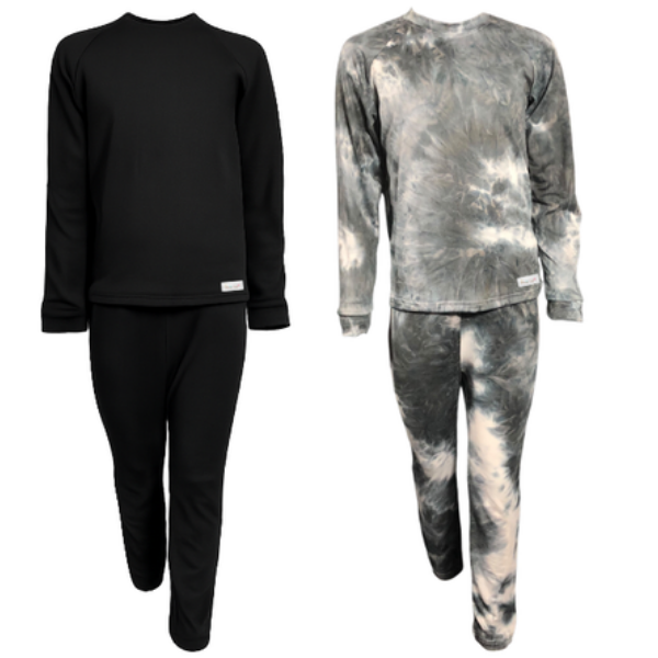 Kids Unisex Winter Pajamas|Top&Straight Leg Pants|Tie Dye-Grey&Black|2 Pack