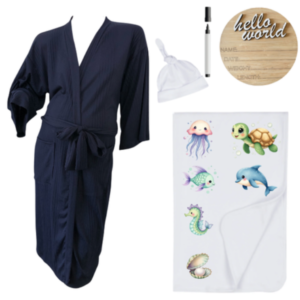 Mom & Me Hospital  Set |Gown, Swaddle & Birth Announcement Board| Coral Reef