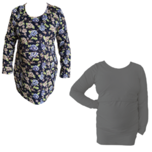 Maternity | Nursing | Long Sleeve | T-Shirt Style Top | Up To 6XL| 2 Pack| Navy Floral&Grey