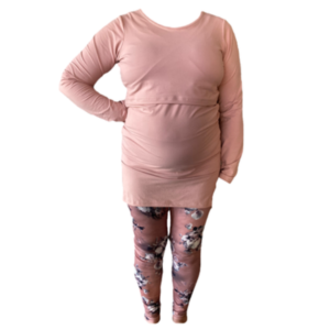 Maternity & Nursing Pyjama Set | Leggings & Shirt | Floral Leggings-Pink