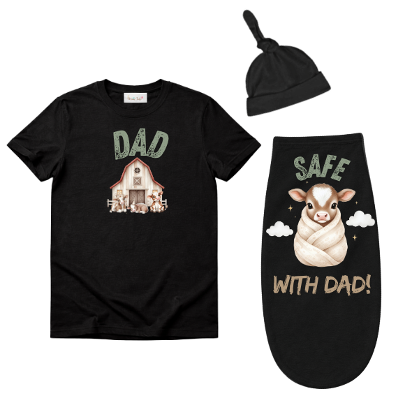 Baby & Dad |Short Sleeve Tshirt & Baby Swaddle Cocoon| Eng| Farmer Green