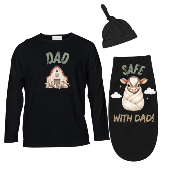 Baby & Dad |Long Sleeve Tshirt & Baby Swaddle Cocoon|Eng|Farmer Green