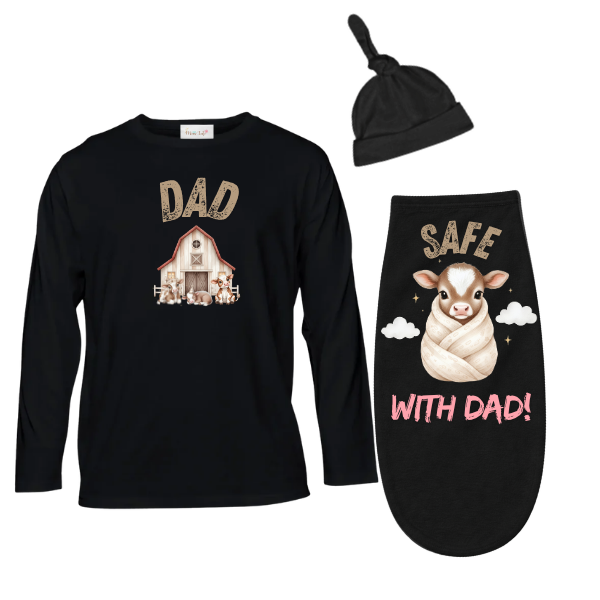 Baby & Dad -Long Sleeve Tshirt & Baby Swaddle Cocoon-Eng-Farmer Pink