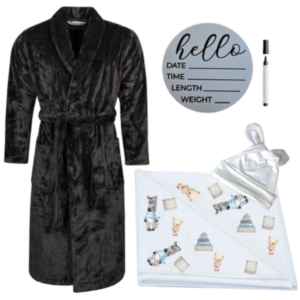 Mom & Me Hospital  Set |Winter Gown, Swaddle & Birth Announcement Board|Blue Zebra