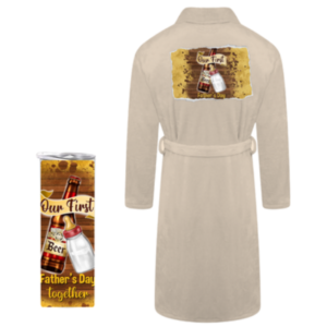 Dad |Printed Fleece Gown and Tumbler Gift Set | Cream | First Father's Day Together