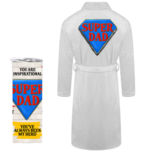 Dad |Printed Fleece Gown and Tumbler Gift Set | White| Blue Super Dad