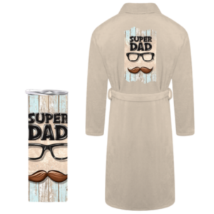 Dad |Printed Fleece Gown and Tumbler Gift Set | Cream | Super Dad
