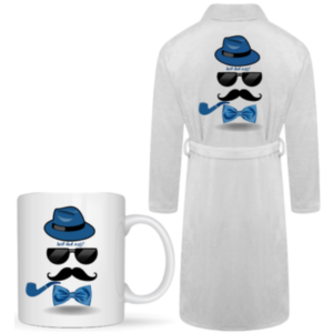 Dad |Printed Fleece Gown and Mug Gift Set | White| Best Dad Ever