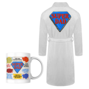 Dad |Printed Fleece Gown and Mug Gift Set | White| Blue Super Dad