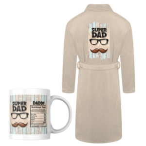 Dad |Printed Fleece Gown and Mug Gift Set |  Cream | Super Dad