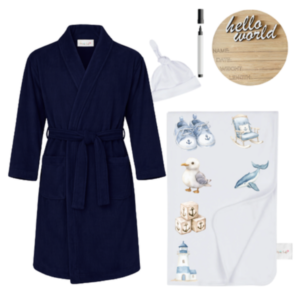 Mom & Me Hospital  Set |Winter Gown, Swaddle & Birth Announcement Board|Sailor Ocean