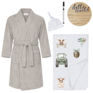 Mom & Me Hospital  Set |Winter Gown, Swaddle & Birth Announcement Board|Farmer Green