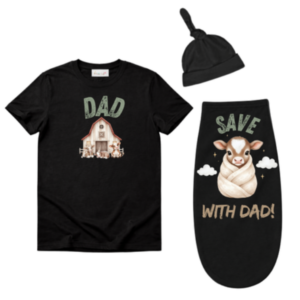 Baby & Dad |Short Sleeve Tshirt & Baby Swaddle Cocoon| Eng| Farmer Green