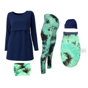 Maternity & Nursing | Hospital Pajamas and Baby Cocoon Swaddle set | Sage Tie Dye