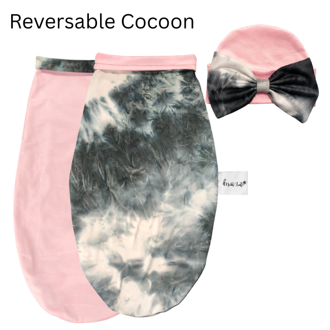 Maternity & Nursing | Hospital Pajamas and Baby Cocoon Swaddle Bow set | Grey Tie Dye - Image 5