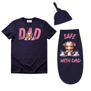 Baby & Dad | Short Sleeve T-shirt & Baby Swaddle Cocoon | Eng | Highland Cow Girl