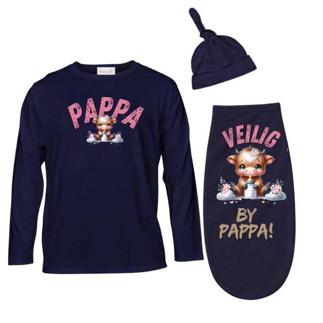 Baby & Dad | Long Sleeve T-shirt & Baby Swaddle Cocoon | Afr | Highland Cow Girl