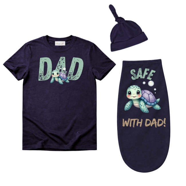 Baby & Dad | Short Sleeve T-shirt & Baby Swaddle Cocoon | Eng | Coral Reef