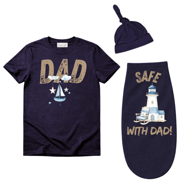 Baby & Dad | Short Sleeve T-shirt & Baby Swaddle Cocoon | Eng | Sailor Ocean