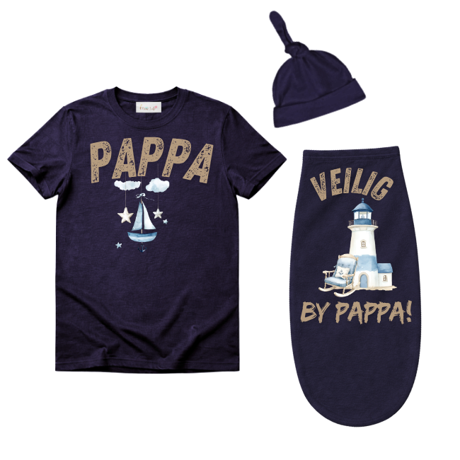 Baby & Dad | Short Sleeve T-shirt & Baby Swaddle Cocoon | Afr | Sailor Ocean